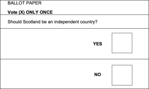 Boleto utilizado en referéndum de independencia en Escocia el 16 de septiembre de 2014.